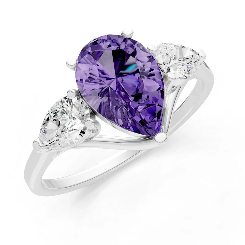 Amethyst Three Pear Cut Stone Ring