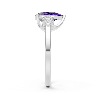 Amethyst Three Pear Cut Stone Ring