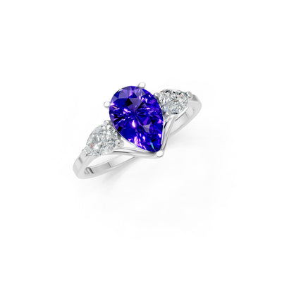 Amethyst Three Pear Cut Stone Ring