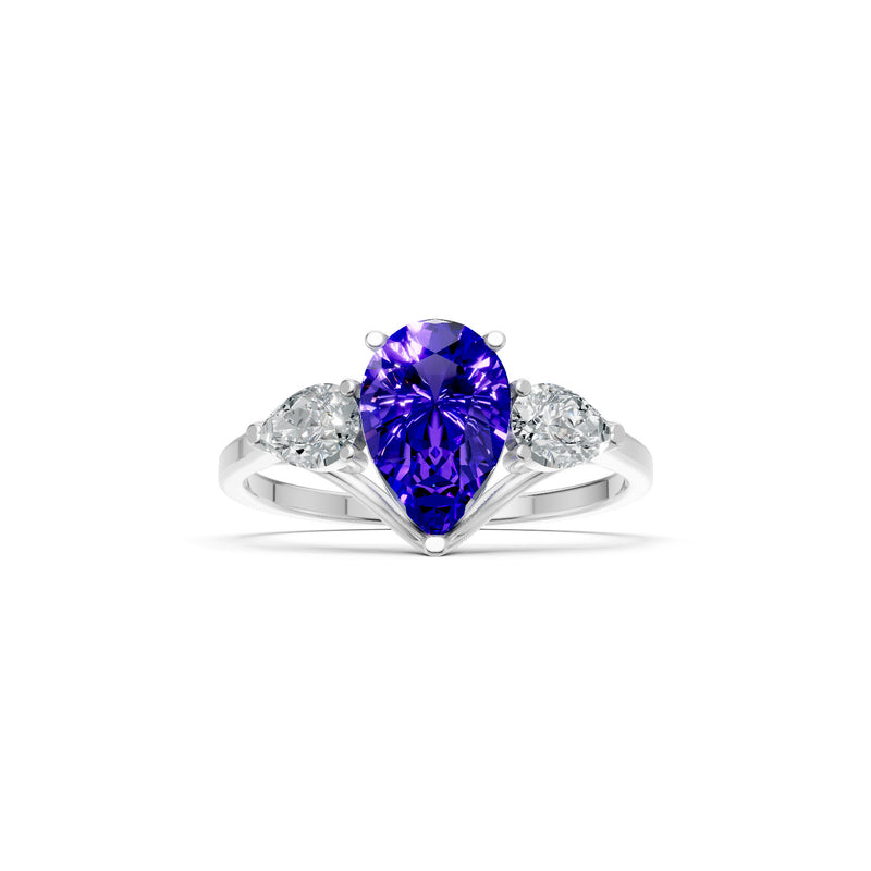 Amethyst Three Pear Cut Stone Ring