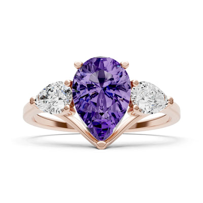 Amethyst Three Pear Cut Stone Ring