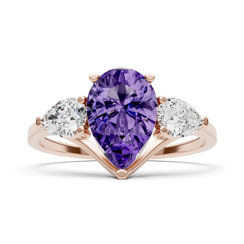 Amethyst Three Pear Cut Stone Ring
