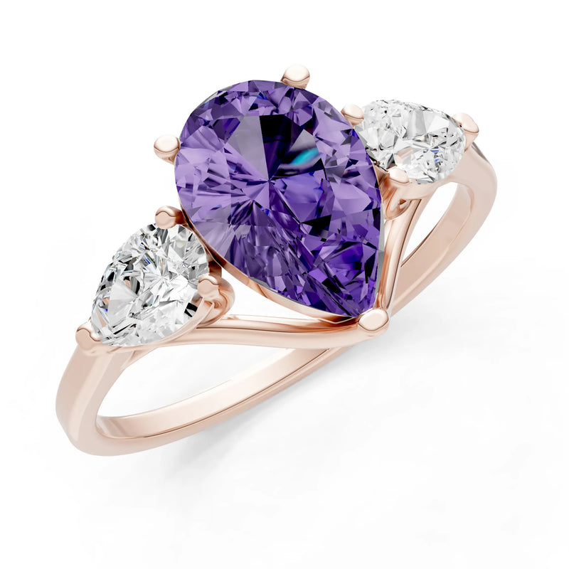Amethyst Three Pear Cut Stone Ring