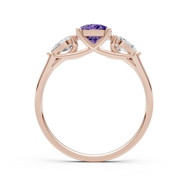 Amethyst Three Pear Cut Stone Ring