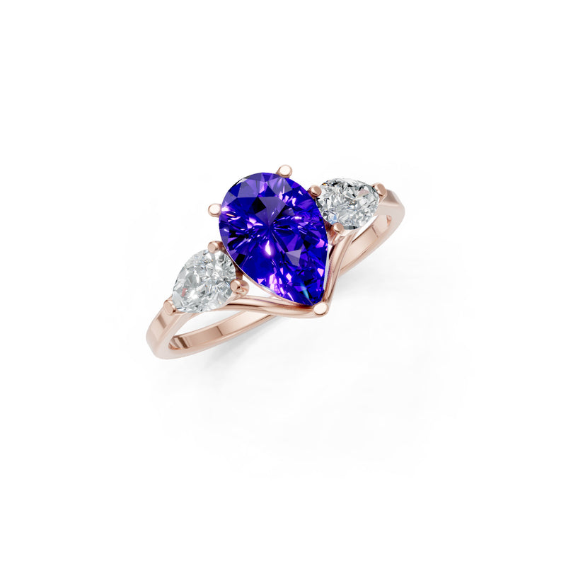 Amethyst Three Pear Cut Stone Ring