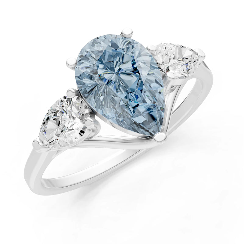 Aquamarine Three Pear Cut Stone Ring