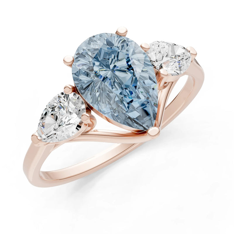Aquamarine Three Pear Cut Stone Ring