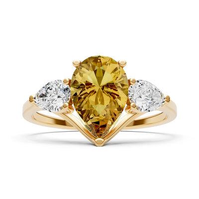 Citrine Three Pear Cut Stone Ring