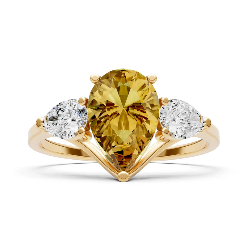 Citrine Three Pear Cut Stone Ring