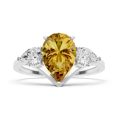 Citrine Three Pear Cut Stone Ring