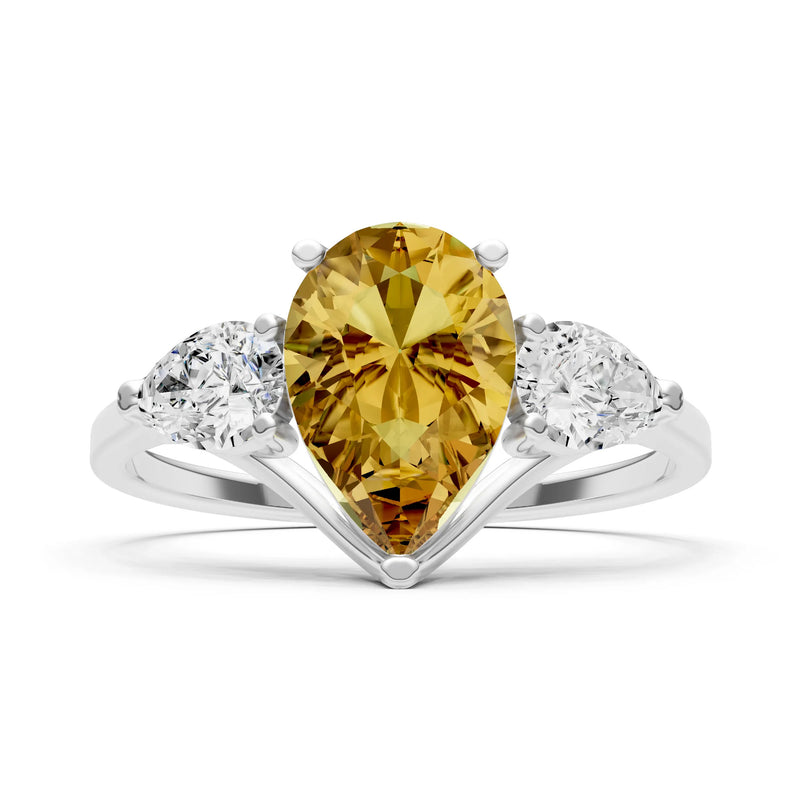 Citrine Three Pear Cut Stone Ring