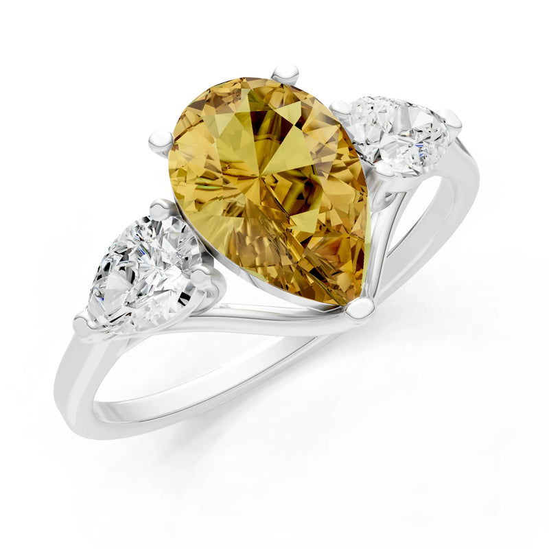 Citrine Three Pear Cut Stone Ring