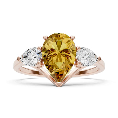 Citrine Three Pear Cut Stone Ring