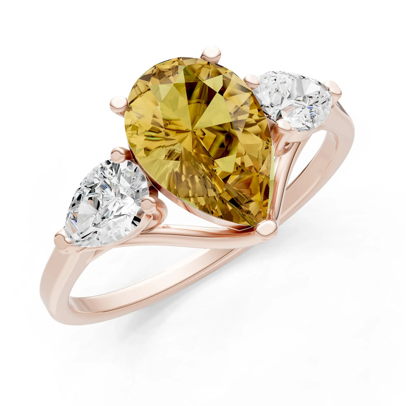 Citrine Three Pear Cut Stone Ring