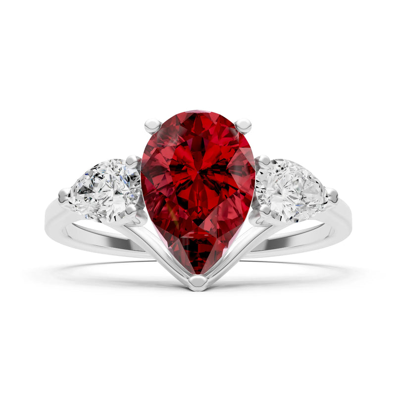 Garnet Three Pear Cut Stone Ring