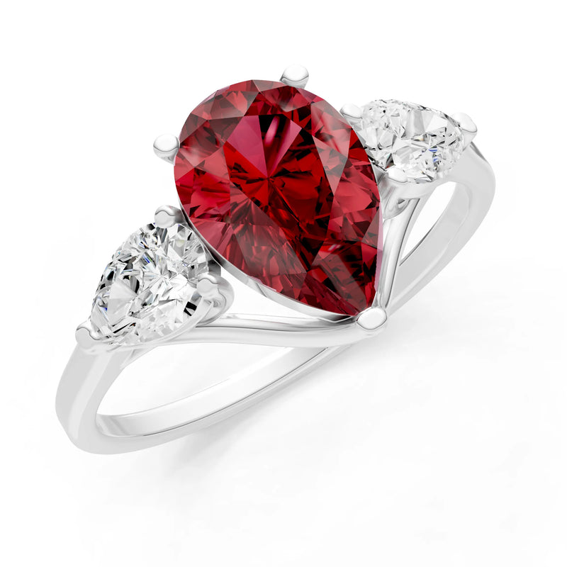Garnet Three Pear Cut Stone Ring