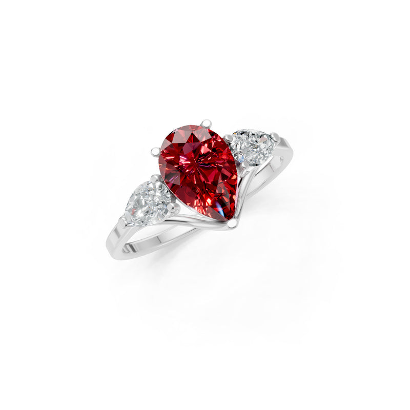 Garnet Three Pear Cut Stone Ring