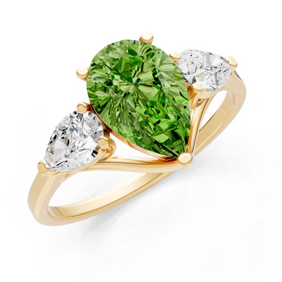 Peridot Three Pear Cut Stone Ring