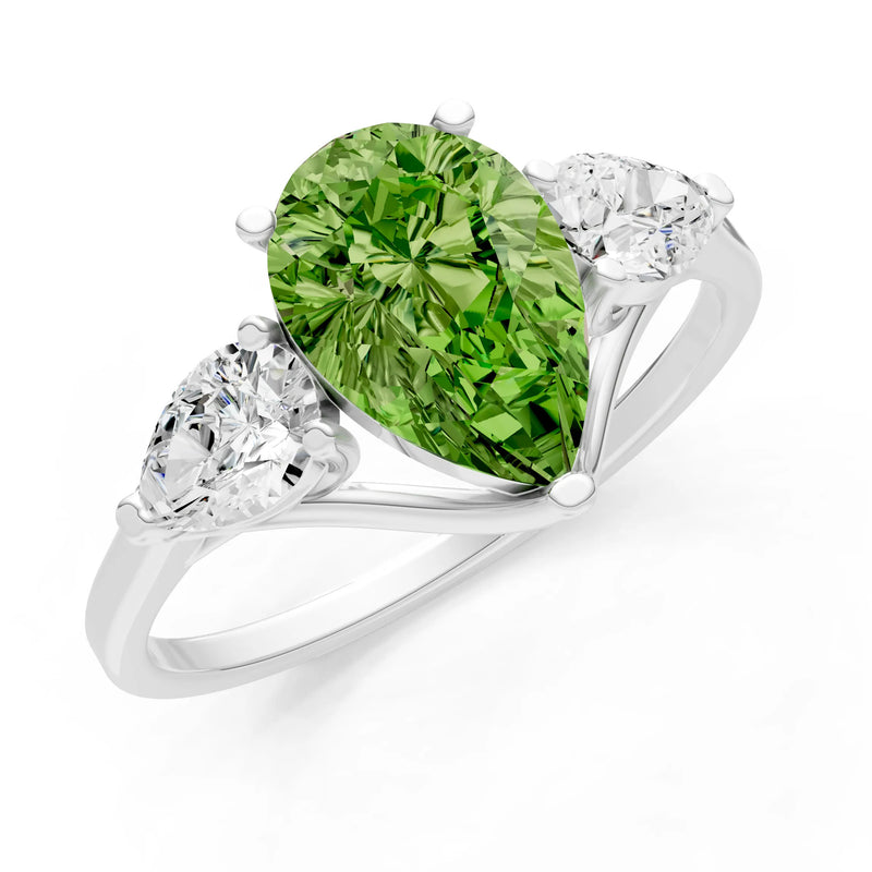 Peridot Three Pear Cut Stone Ring