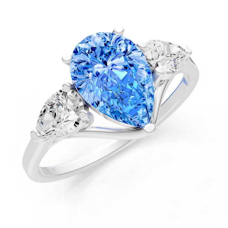 Swiss Blue Topaz Three Pear Cut Stone Ring