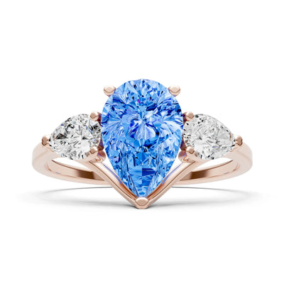 Swiss Blue Topaz Three Pear Cut Stone Ring