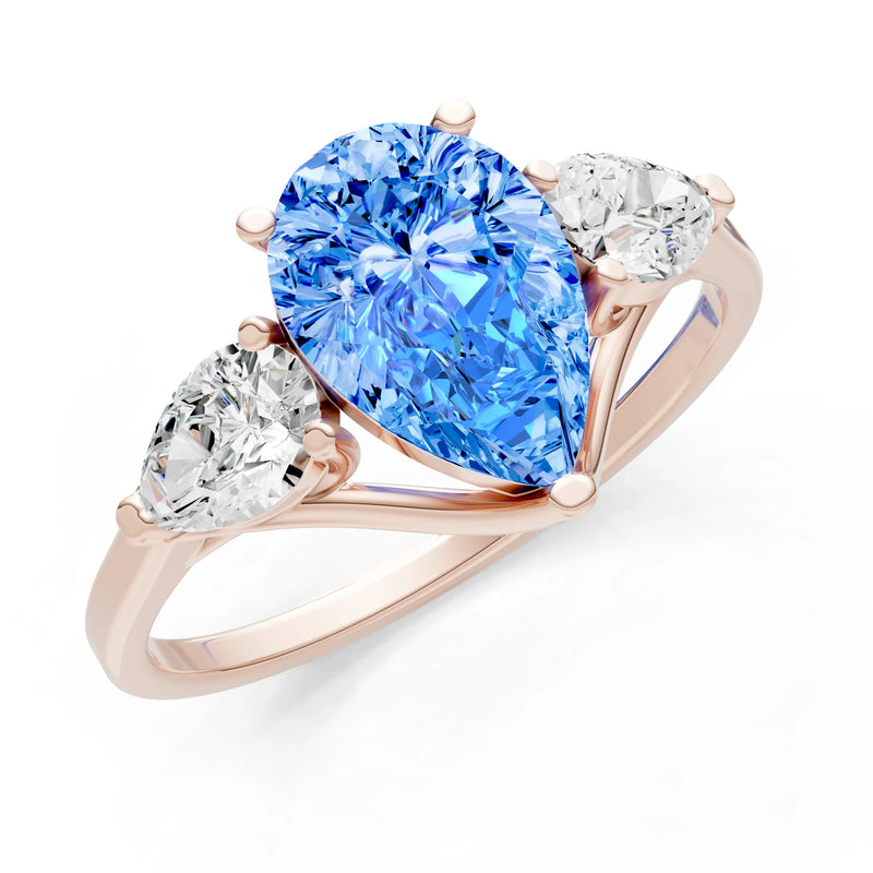 Swiss Blue Topaz Three Pear Cut Stone Ring