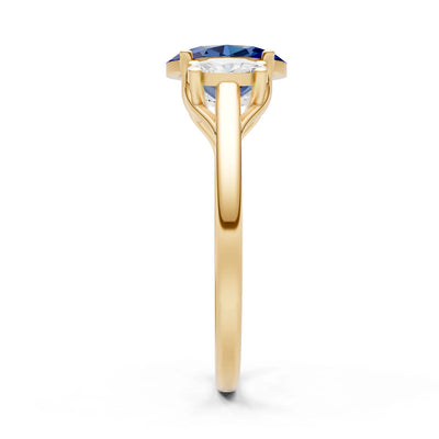 Blue Sapphire Three Oval Cut Stone Ring