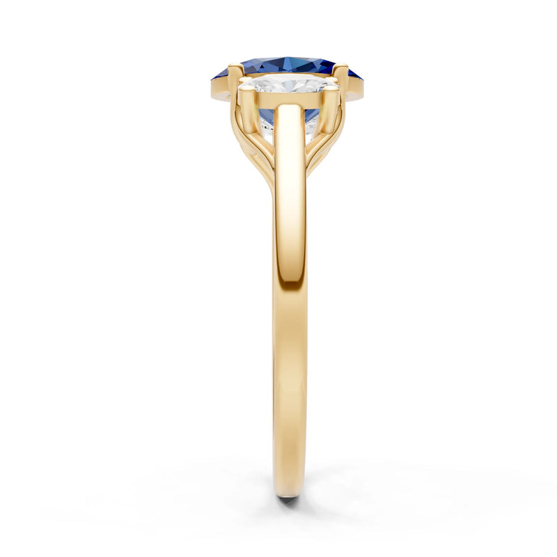 Blue Sapphire Three Oval Cut Stone Ring