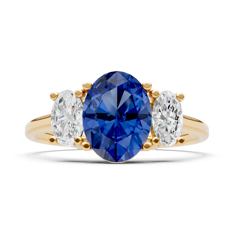 Blue Sapphire Three Oval Cut Stone Ring