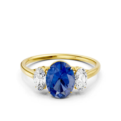 Blue Sapphire Three Oval Cut Stone Ring