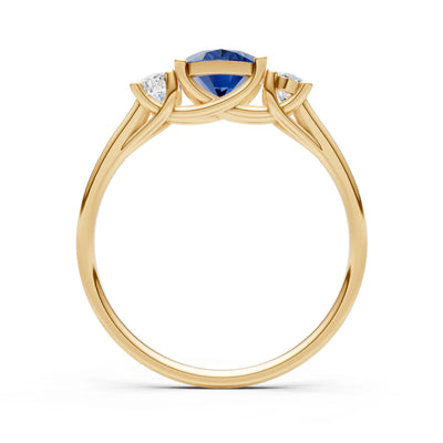 Blue Sapphire Three Oval Cut Stone Ring