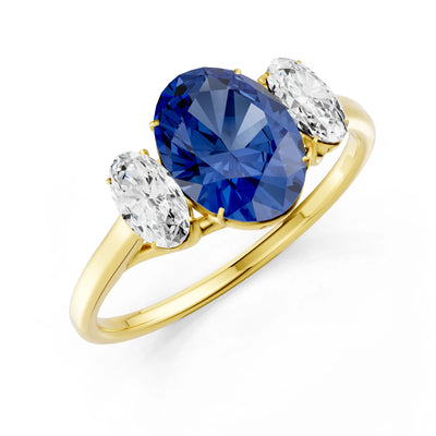 Blue Sapphire Three Oval Cut Stone Ring