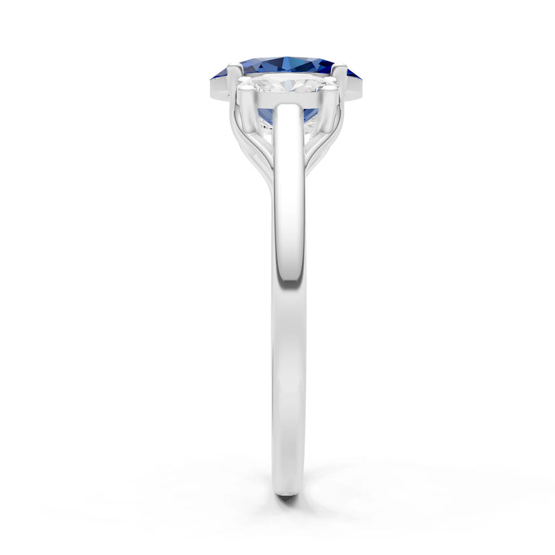 Blue Sapphire Three Oval Cut Stone Ring