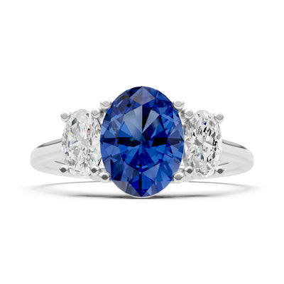 Blue Sapphire Three Oval Cut Stone Ring