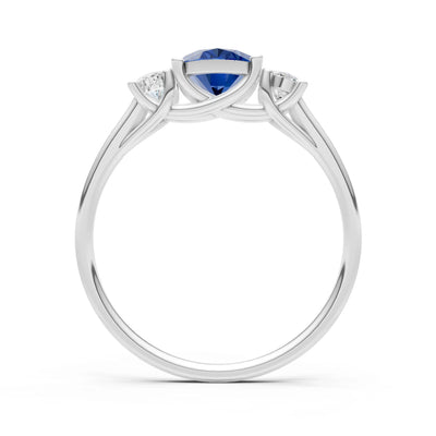 Blue Sapphire Three Oval Cut Stone Ring