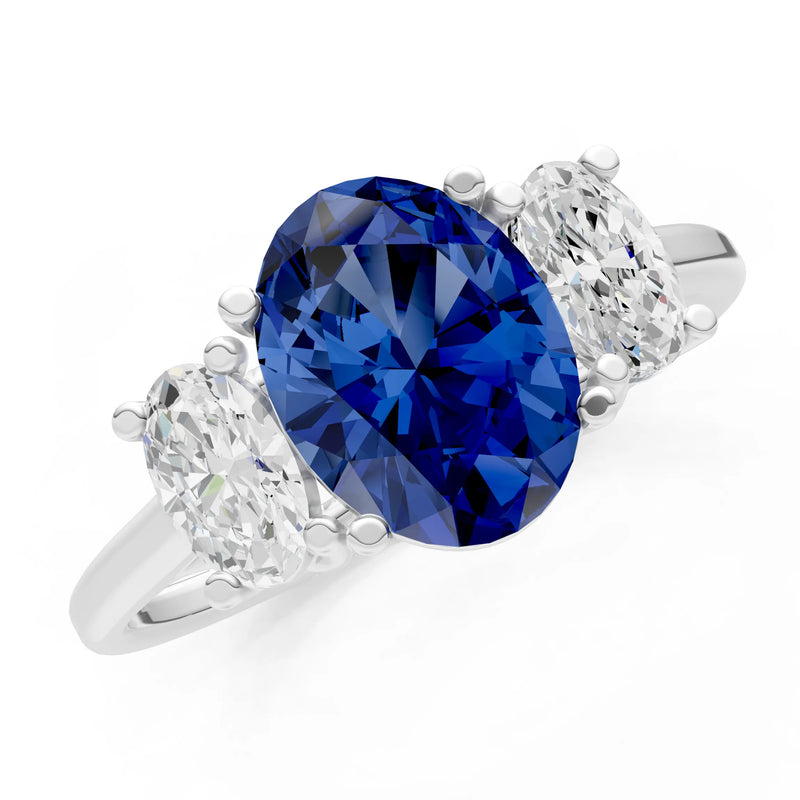 Blue Sapphire Three Oval Cut Stone Ring