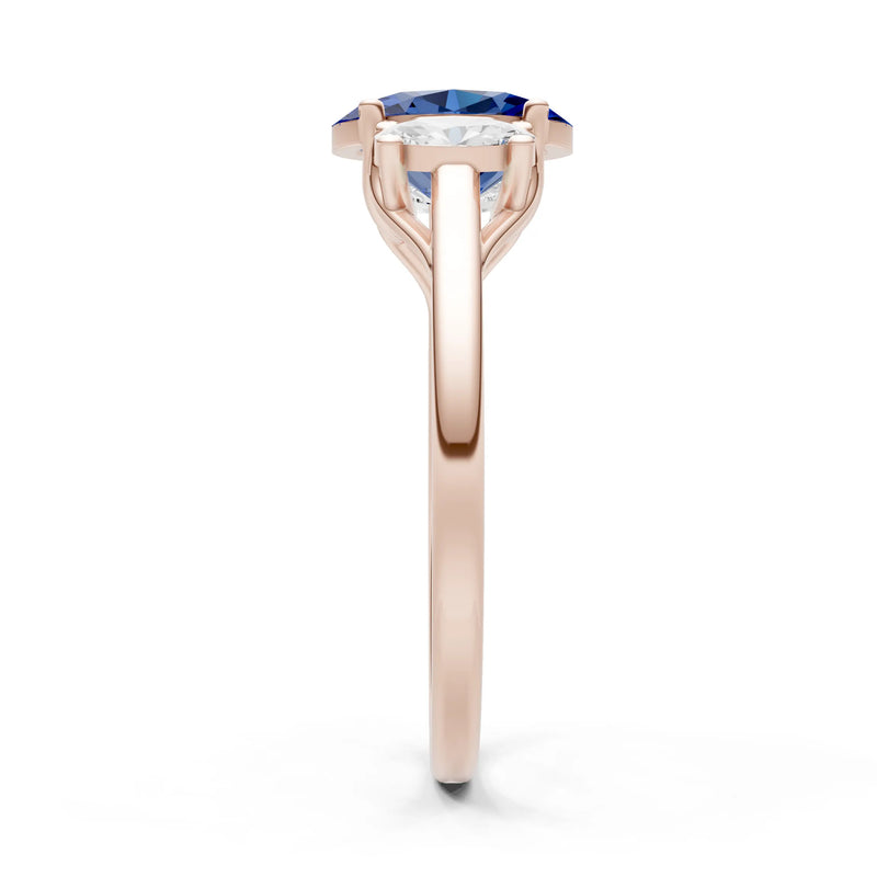 Blue Sapphire Three Oval Cut Stone Ring
