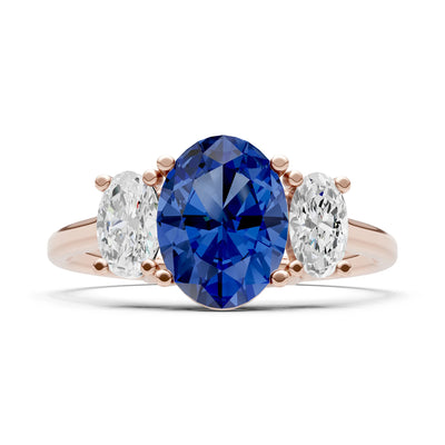 Blue Sapphire Three Oval Cut Stone Ring