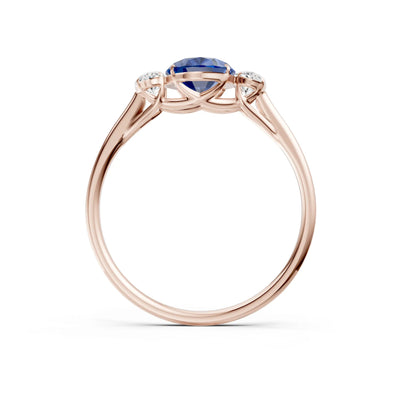 Blue Sapphire Three Oval Cut Stone Ring