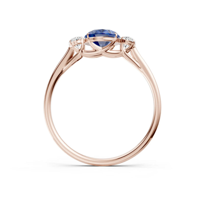 Blue Sapphire Three Oval Cut Stone Ring