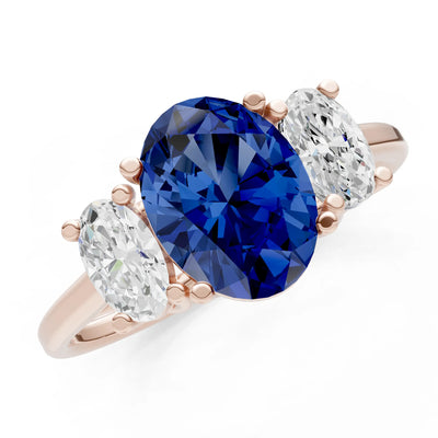 Blue Sapphire Three Oval Cut Stone Ring