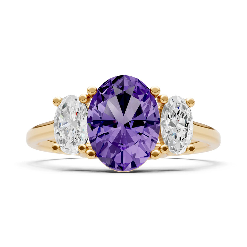 Amethyst Three Oval Cut Stone Ring