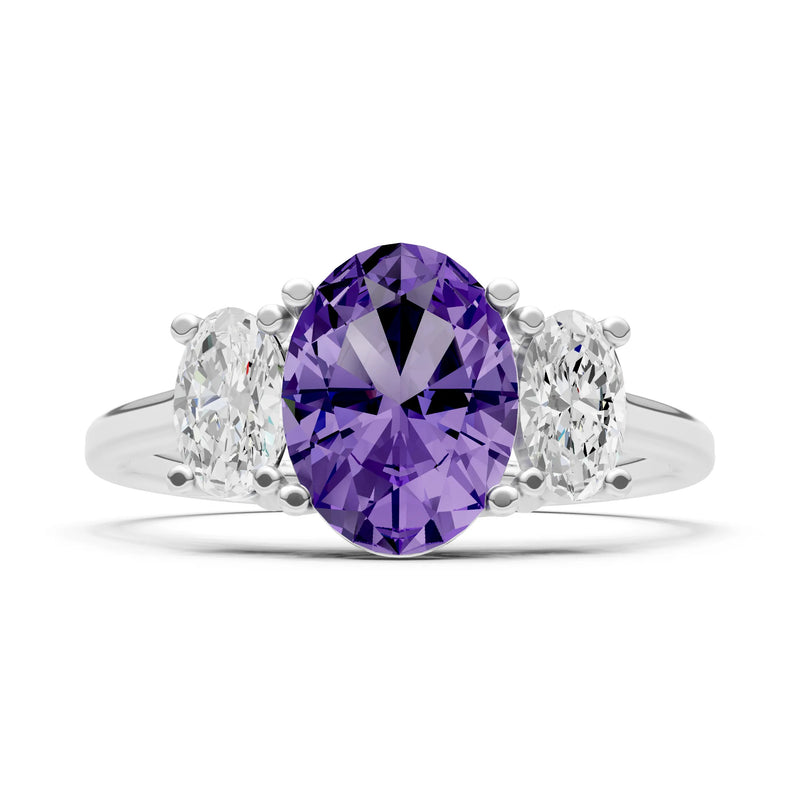 Amethyst Three Oval Cut Stone Ring