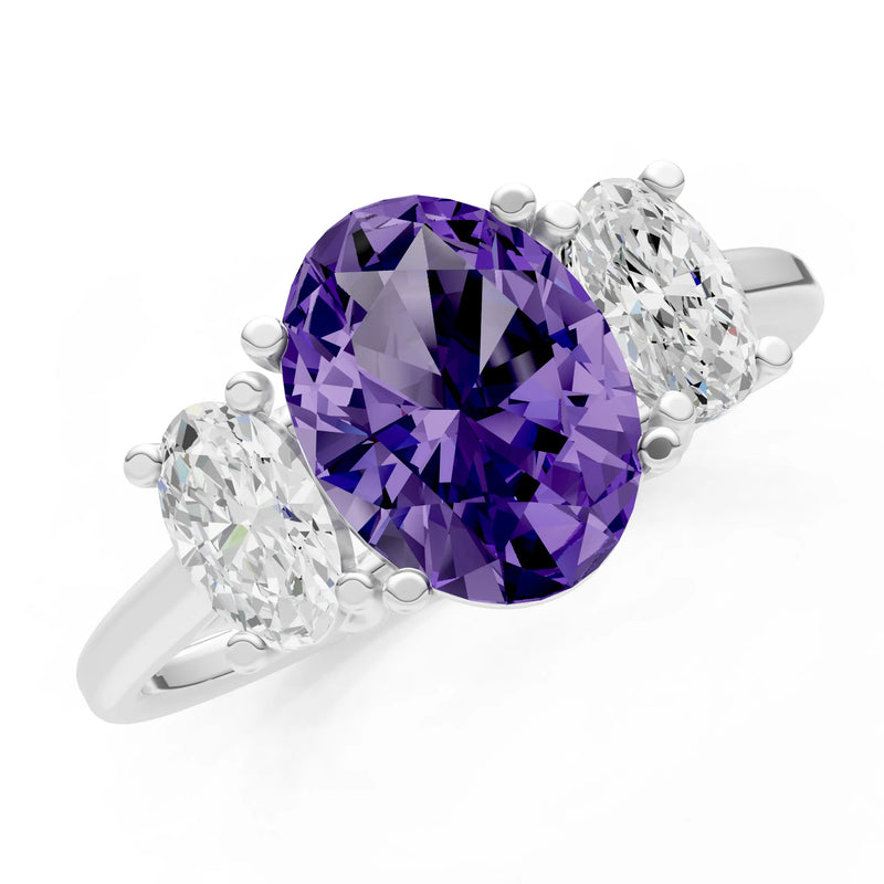 Amethyst Three Oval Cut Stone Ring