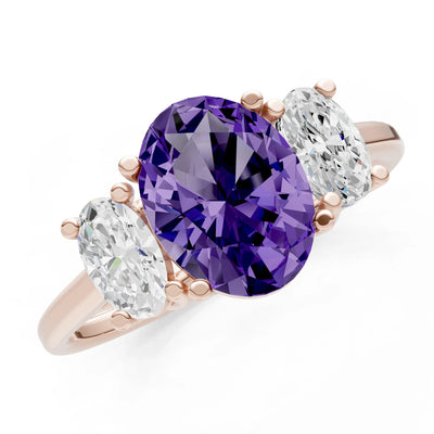 Amethyst Three Oval Cut Stone Ring
