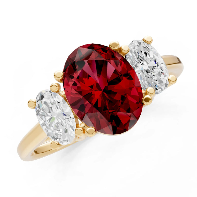Garnet Three Oval Cut Stone Ring