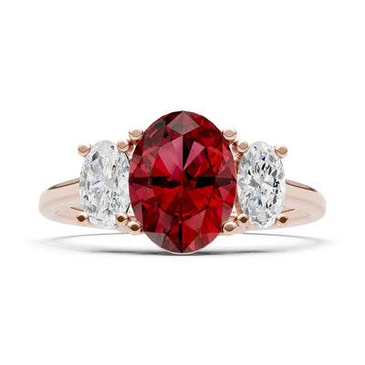 Garnet Three Oval Cut Stone Ring