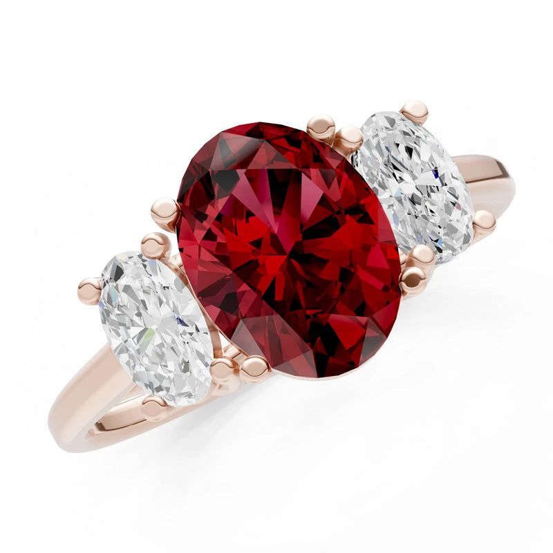 Garnet Three Oval Cut Stone Ring