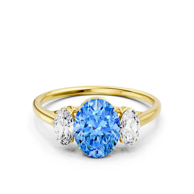 Swiss Blue Topaz Three Oval Cut Stone Ring