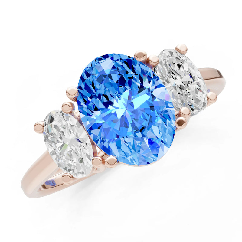 Swiss Blue Topaz Three Oval Cut Stone Ring